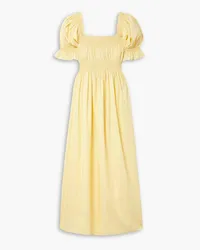 DÔEN Eclipse embroidered organic cotton-poplin midi dress - Yellow Yellow