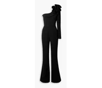 One-sleeve ruffled cady jumpsuit - Black