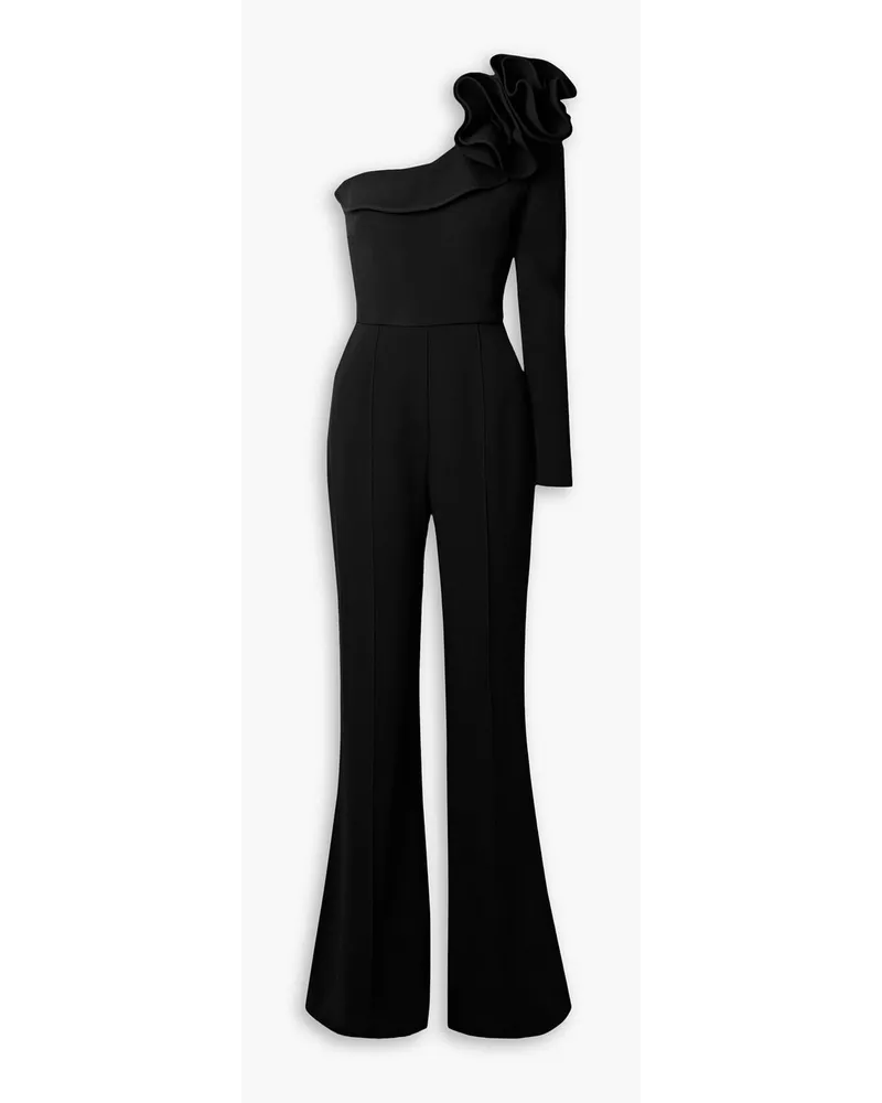 Elie Saab One-sleeve ruffled cady jumpsuit - Black Black