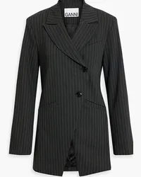 Ganni Asymmetric pinstriped twill blazer - Gray Gray