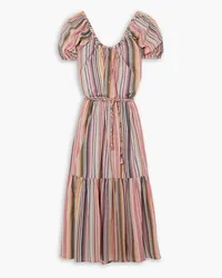 Hannah Selene belted tiered striped cotton maxi dress - Pink Pink