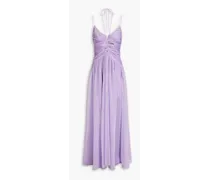 Ruched cutout chiffon maxi dress - Purple