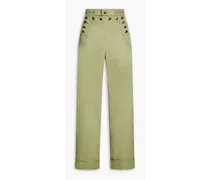 Cropped cotton-twill wide-leg pants - Green