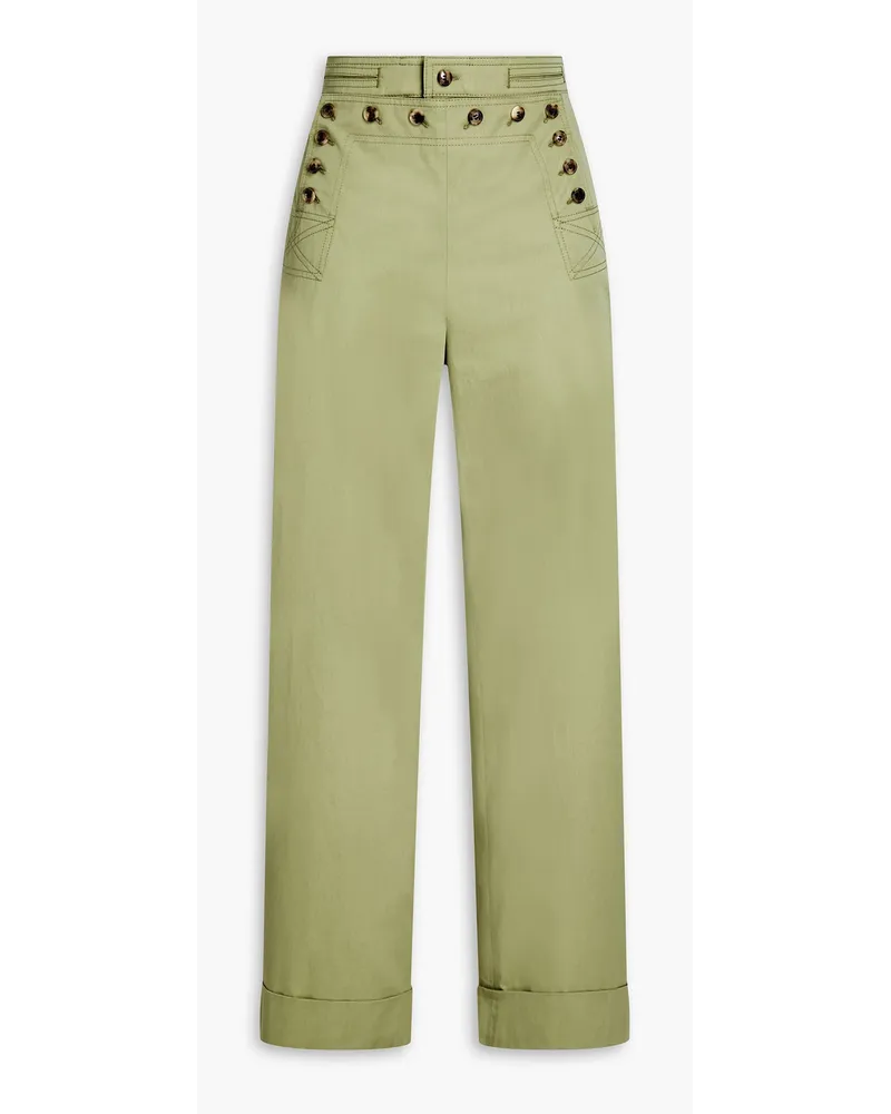 Tory Burch Cropped cotton-twill wide-leg pants - Green Green