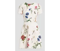 Floral-print wool-blend crepe mini dress - White