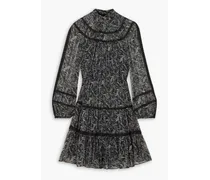 Rahla crochet-trimmed paisley-print metallic silk-blend chiffon mini dress - Black