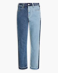 RED Valentino Frayed patchwork-effect high-rise straight-leg jeans - Blue Blue