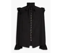 Ruffled pussy-bow crepe de chine blouse - Black
