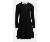 Point d'esprit-trimmed ribbed wool mini dress - Black