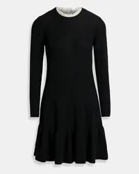 RED Valentino Point d'esprit-trimmed ribbed wool mini dress - Black Black