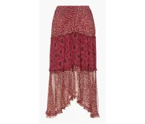 Gapi asymmetric tiered printed crepon midi skirt - Red