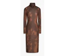 Soril printed stretch-jersey midi turtleneck dress - Brown