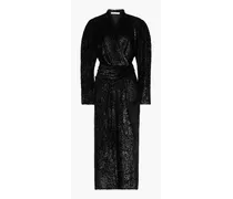 Xonina wrap-effect metallic devoré-velvet midi dress - Black
