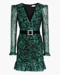 Rebecca Vallance Pixie ruched metallic corded lace mini dress - Green Green