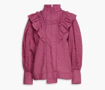 Ruffled gingham seersucker blouse - Pink