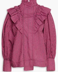 Ganni Ruffled gingham seersucker blouse - Pink Pink