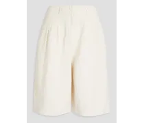 Pleated Lyocell and linen-blend twill shorts - White