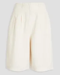 Emporio Armani Pleated Lyocell and linen-blend twill shorts - White White