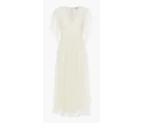 Glittered floral-print tulle dress - White