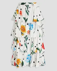 LEO LIN Tiered printed cotton midi skirt - White White