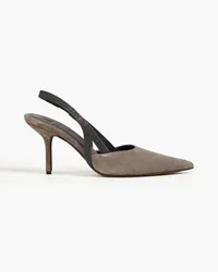 Brunello Cucinelli Bead-embellished suede slingback pumps - Gray Gray