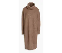 Oversized mélange ribbed-knit dress - Brown