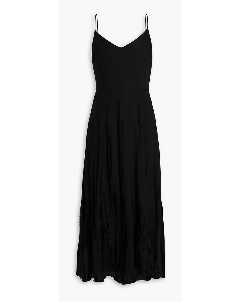 Valentino Garavani Lace-paneled pleated silk-crepe midi dress - Black Black