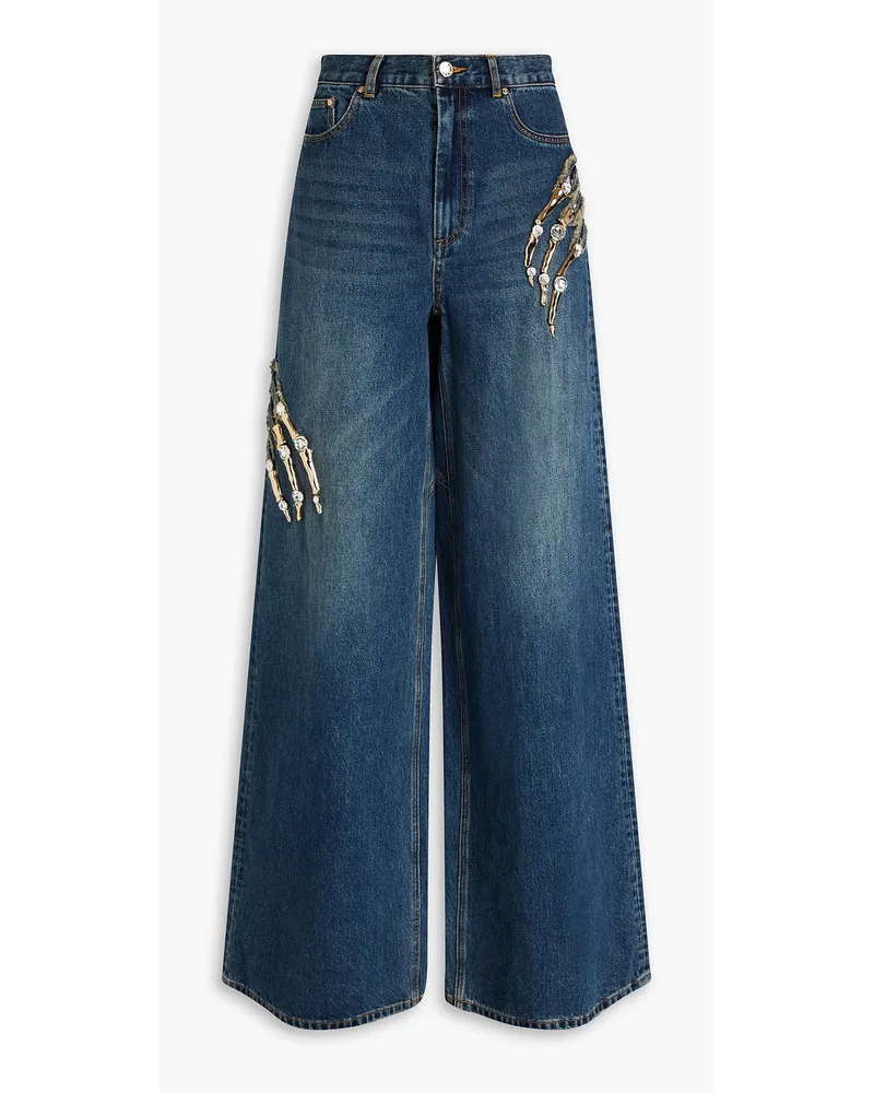 Area Claw embellished cutout high-rise wide-leg jeans - Blue Blue