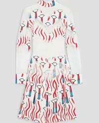 Valentino Garavani Pleated printed chantilly lace-paneled crepe dress - White White