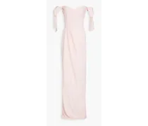 Off-the-shoulder bow-embellished crepe gown - Pink