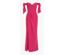 Off-the-shoulder bow-embellished crepe gown - Pink
