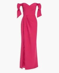 Marchesa Off-the-shoulder bow-embellished crepe gown - Pink Pink