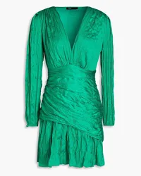 Maje Plissé-satin mini dress - Green Green