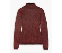 Metallic knitted turtleneck sweater - Red