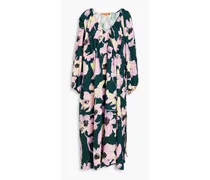 Heather ruched floral-print crepe midi dress - Green