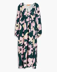 Stine Goya Heather ruched floral-print crepe midi dress - Green Green