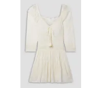 LoveShackFancy Deeba tasseled broderie anglaise-trimmed embroidered chiffon mini dress - White White
