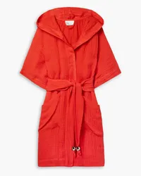 Lisa Marie Fernandez Belted linen-blend gauze coverup - Red Red