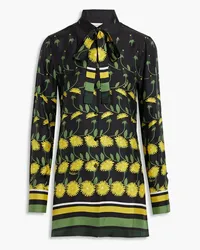 Valentino Garavani Pussy-bow printed silk-twill shirt - Black Black