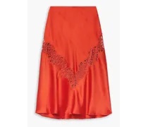 Embroidered tulle-trimmed satin skirt - Orange