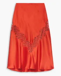 Stella McCartney Embroidered tulle-trimmed satin skirt - Orange Orange