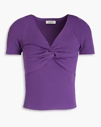 Sandro Twist-front cropped ribbed-knit top - Purple Purple