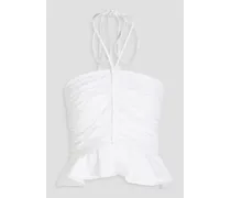 Arienne ruched stretch-cotton poplin halterneck top - White