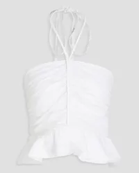 Veronica Beard Arienne ruched stretch-cotton poplin halterneck top - White White