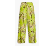 Printed cotton-blend wide-leg pants - Green