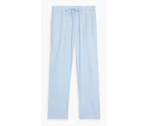 Oscar herringbone linen and cotton-blend drawstring pants - Blue