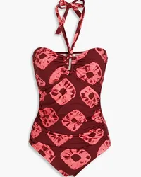 Zimmermann Separates Sculpt cutout tie-dyed halterneck swimsuit - Burgundy Burgundy