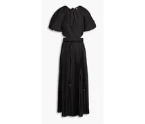 Magdalena cutout pleated woven midi dress - Black