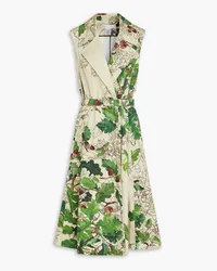 Oscar de la Renta Belted printed stretch-cotton twill midi dress - Neutral Neutral