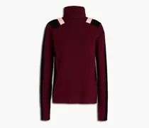 Color-block stretch-knit turtleneck sweater - Burgundy